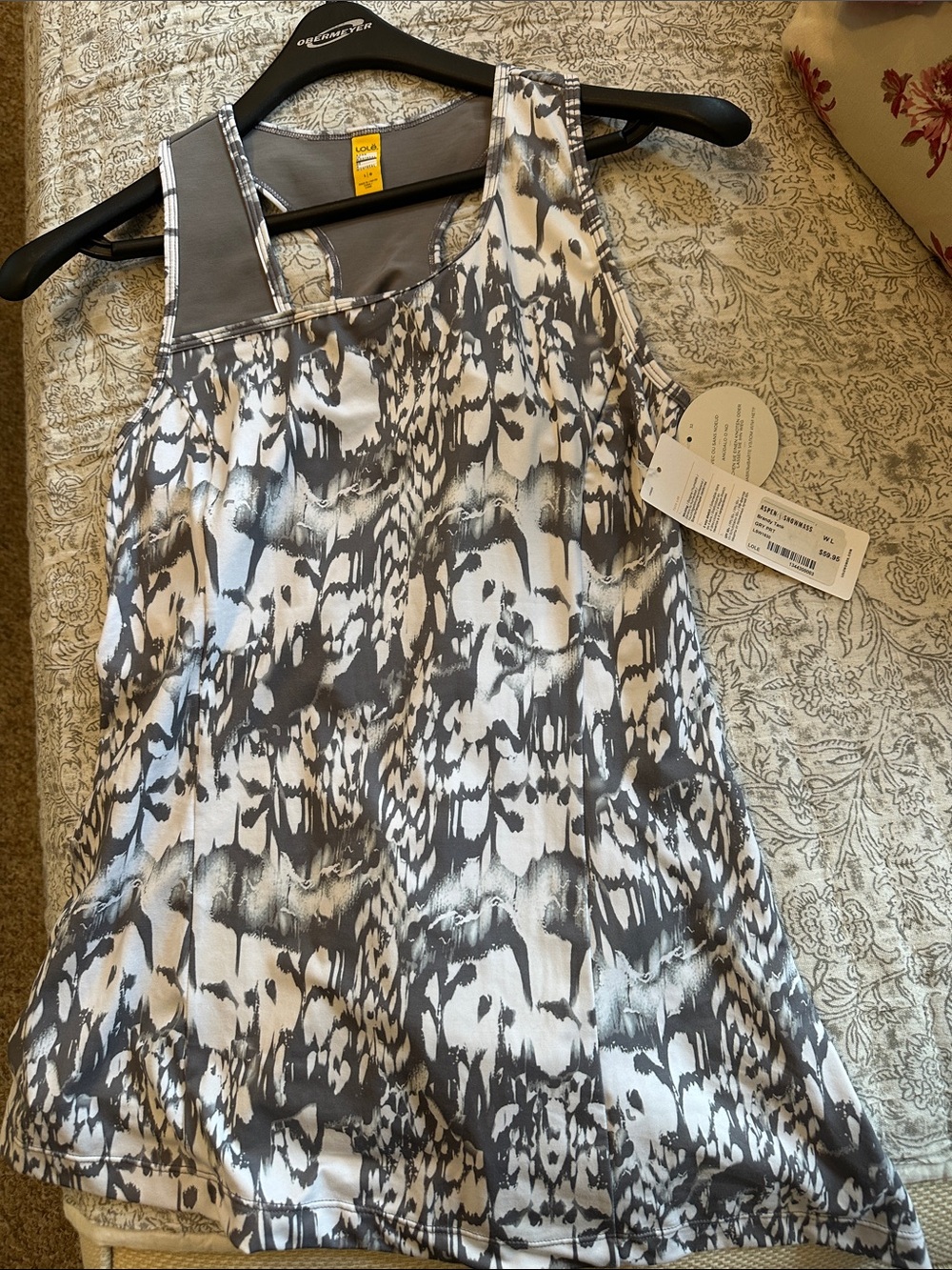 Lole Gray and White Printed Tank Top